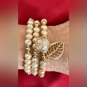 Gold and Cream Colors Beaded Bracelet with charms - Set of 3